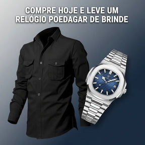 Pague 1 leve 2 | Camisa Social Safari Elegante Premium + RELOGIO de brinde