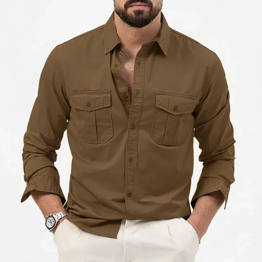 Pague 1 leve 2 | Camisa Social Safari Elegante Premium + RELOGIO de brinde