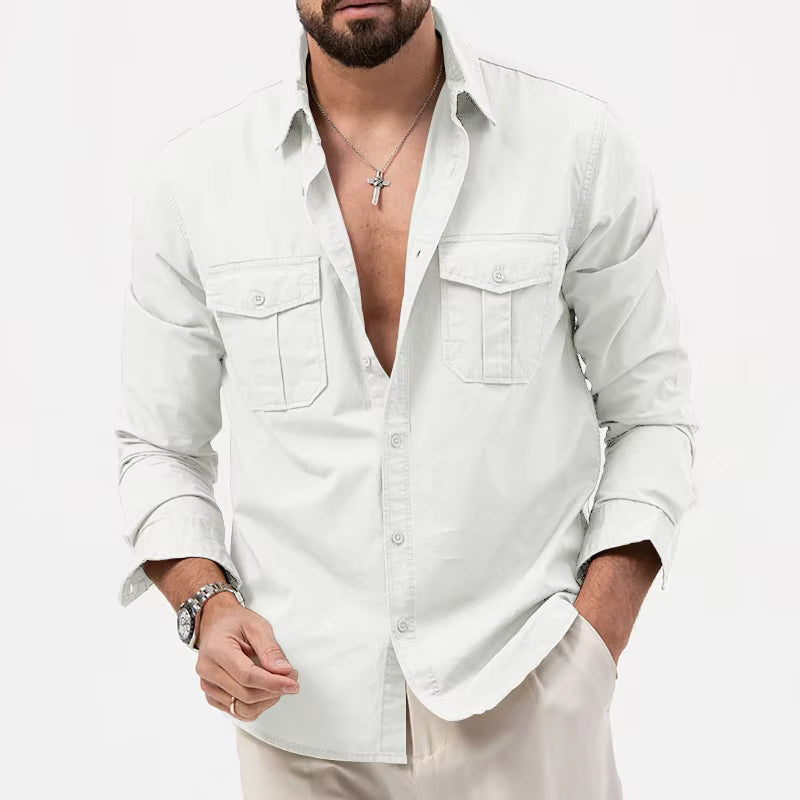 Pague 1 leve 2 | Camisa Social Safari Elegante Premium + RELOGIO de brinde