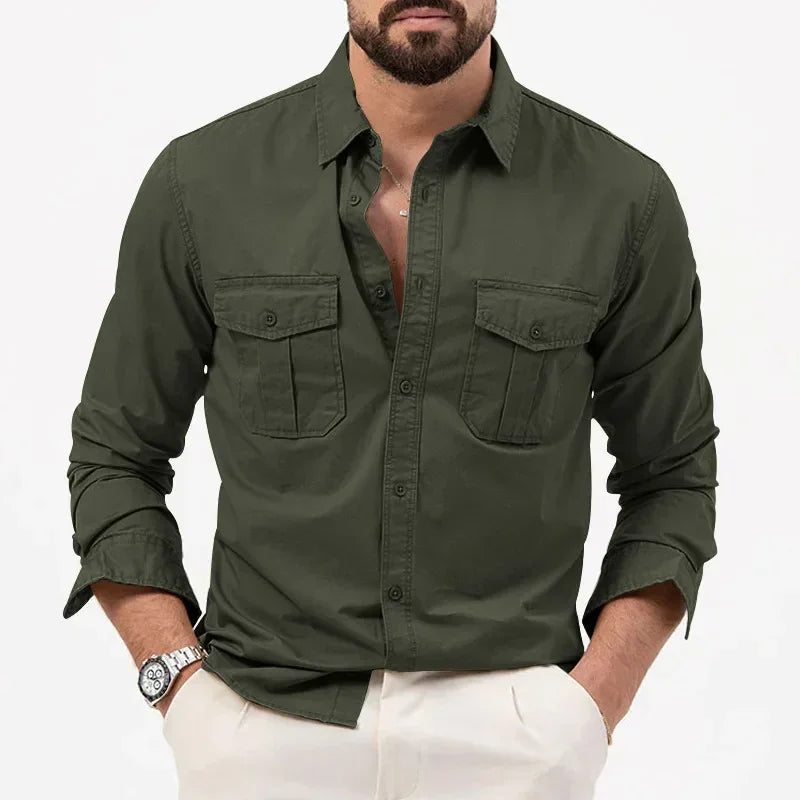Pague 1 leve 2 | Camisa Social Safari Elegante Premium + RELOGIO de brinde