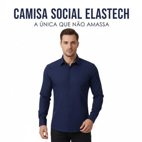 Camisa Elastech Social Anti Amassados + Brinde Relogio Social